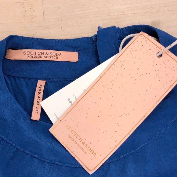 Scotch & Soda Blouse Womens S Blue Viscose Twist Front Mock Neck Long Sleeve - Picture 11 of 16